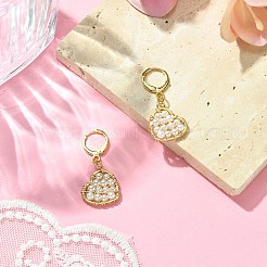 天然シェルビーズハートダングルフレンチフックピアス  女性用304ステンレスワイヤーラップドロップイヤリング  ゴールドカラー  35x16mm&nbsp;EJEW-TA00255
