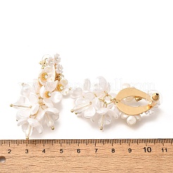 合金＆スターリングシルバー＆アクリルダングルスタッドピアス  花  ラインストーン付き  ゴールドカラー  925mm&nbsp;EJEW-Q013-07A
