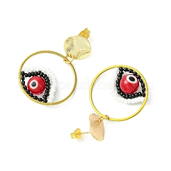 Evil Eye Handmade Glass Seed Beads Dangle Stud Earrings&nbsp;EJEW-MZ00371-02