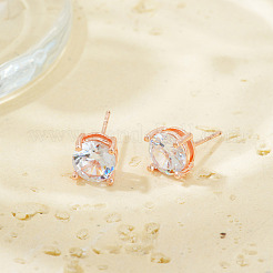 Elegant Fashionable Brass Clear Cubic Zirconia Flat Round Stud Earrings&nbsp;BP7914