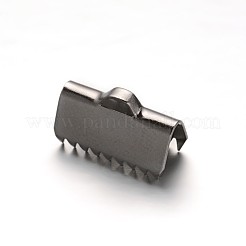 変色しにくい304ステンレススチールリボンカシメエンドパーツ  ステンレス鋼色  7.5x13mm  穴：3x1mm&nbsp;STAS-E103-08D