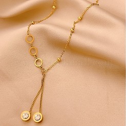 304ステンレススチールパヴェクリアキュービックジルコニアフラットラウンドタッセルペンダントネックレス（女性用）  ゴールドカラー  15.75インチ（40cm）&nbsp;FS-WGE6DE6-01