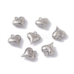 変色しない304ステンレススチールペンダント  パフハートチャーム  ステンレス鋼色  16x13.5x6mm  穴：1.4mm&nbsp;LS-STAS-G291-18P