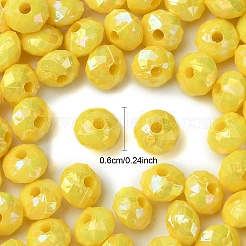 不透明なアクリルビーズ  ABカラーメッキ  多面カット  フラットラウンド  きいろ  6mm  穴：1.5mm  100個/カラー&nbsp;MACR-YW0003-55G