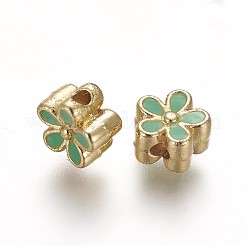 真鍮製エナメルビーズ  長持ちメッキ  花  18KGP本金メッキ  薄緑  7x3.3mm  穴：1.6mm&nbsp;KK-L179-05A