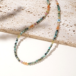 Summer Natural Seashell Ecil Eye & Faceted Round Natural African Turquoise(Jasper) Beaded Necklaces for Women&nbsp;YK7575-1