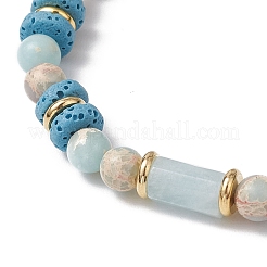 Natural Lava Rock & Synthetic Aqua Terra Jasper & Natural Aquamarine Beads Strethch Bracelets&nbsp;BJEW-JB11666