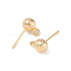真鍮製スタッドピアスパーツ  カン付き  溝丸  18KGP本金メッキ  17x6mm  穴：2mm  ピン：0.8x11mm&nbsp;KK-R164-04A-G