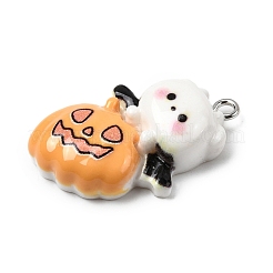 ハロウィン不透明樹脂ペンダント  プラチナトーンの鉄ループ付き  混合図形  20~27.5x16.5~33x6~7.5mm  穴：1.8~2mm&nbsp;FIND-Z103-01P-01