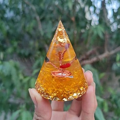 オルゴナイトピラミッド樹脂エネルギー発生器  レイキ混合宝石チップと銅線付き生命の木、自宅オフィスのデスク装飾用  50mm&nbsp;PW-WG906B0-02