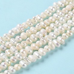 天然養殖淡水パールビーズ連売り  ポテト  グレードA  パパイヤホイップ  4~6x3.8~4.2mm  穴：0.5mm  約90個/連  13.31インチ（33.8cm）&nbsp;PEAR-E018-45
