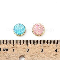 ラックメッキ真鍮製ビーズ  合成オパールと  フラットラウンド  ゴールドカラー  ミックスカラー  9x9x6mm  穴：1.2mm&nbsp;KK-Q020-02A
