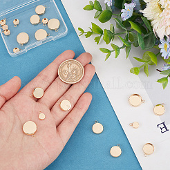 24個 3スタイル 真鍮ペンダント カボションセッティング  プレーンエッジベゼルカップ  フラットラウンド  ニッケルフリー  18KGP本金メッキ  トレイ：6~12mm  9.5~16x7~13.5x2.5~3.5mm  穴：1.5mm  8個/カラー&nbsp;KK-BBC0003-78