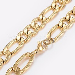 メンズ 304 ステンレススチール テクスチャード フィガロ チェーン ネックレス  カニカン付き  ゴールドカラー  29.5インチ（75cm）  10x2.5mm&nbsp;NJEW-I205-22A