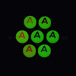 アクリルビーズ  暗闇で光る  エナメルと蓄光  水平穴  アルファベット付きのフラットラウンド  文字.p  6.5x7x4mm  穴：1.6mm  約3600個/500g&nbsp;MACR-N008-58P
