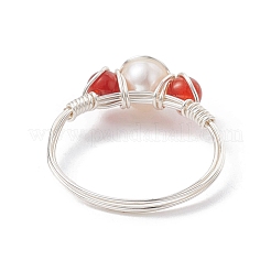 Copper Wire Wrapped Natural Gemstone Open Ring&nbsp;RJEW-JR00632-02