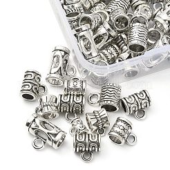 60スタイルのチベットスタイルの合金チューブベイル6個。  ループベイル  保釈ビーズ  コラム  アンティークシルバー  7.5~11x7~10x5~6mm  穴：1~3mm  内径：2~5mm  10個/スタイル&nbsp;FIND-YW0003-17