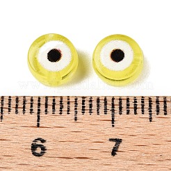 透明なアクリルビーズ  ナザールボンジュウ模様とフラットラウンド  シャンパンイエロー  7x4mm  穴：1.5mm&nbsp;TACR-G045-01C