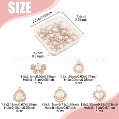 25スタイルの合金ラインストーンチャーム5個。  ABSの模造パールと  カドミウムフリー＆鉛フリー  混合図形  15~23.5x16~21x5~9mm  穴：1.6~6x1.6~5mm  5個/スタイル&nbsp;FIND-FS0003-53