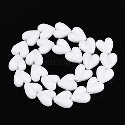 手作りランプワークビーズ連売り  ハート  ホワイト  15~16x15x8.5~9mm  穴：0.6~1.2mm  約24~25個/連  12.99~14.17インチ（33~36cm）&nbsp;LAMP-Q041-05F