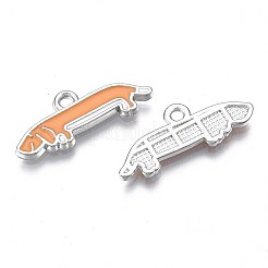 メッキ合金エナメルチャームラック  鉛フリー＆ニッケルフリー＆カドミウムフリー  プラチナ  犬  ダークオレンジ  9.5x24.5x2mm  穴：1.6mm&nbsp;PALLOY-T075-156