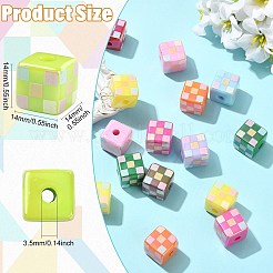 UVメッキ不透明アクリルヨーロピアンビーズ  タータン模様のキューブ  大穴ビーズ  ミックスカラー  14x14x14mm  穴：3.5mm&nbsp;OACR-CJZ0001-02