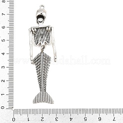 ハロウィンチベットスタイル合金ビッグペンダント  人魚の頭蓋骨チャーム  アンティークシルバー  75x18x9mm  穴：2mm&nbsp;AL-CBA1187-15AS