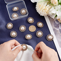 合金シャンクボタン  アクリル模造パールビーズ付き  花  ゴールドカラー  25x12.5mm  穴：2mm  12個/箱&nbsp;FIND-NB0003-72G