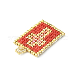 手作りミユキ日本の種子織機模様シードビーズ  長方形のクロスペンダント  レッド  30~30.5x16x2mm  穴：2.5mm&nbsp;PALLOY-MZ00125-02