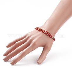 Glass Braided Flower Link Bracelet for Women&nbsp;BJEW-TA00130-03