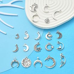 100pcs20スタイルチベットスタイルアロイペンダント  カドミウムフリー＆鉛フリー  スターとムーン  アンティークシルバー  12~26x7.5~21x1~4mm  穴：1.5~3mm  5個/スタイル&nbsp;TIBEP-CJ0002-24