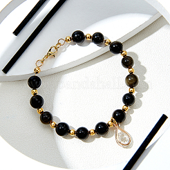 Natural Golden Sheen Obsidian Round Beads Strnads&nbsp;G-OC0001-74