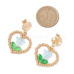 Brass Glass Dangle Stud Earrings&nbsp;EJEW-MZ00638