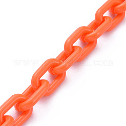 手作りの不透明アクリルアズキチェーン  オレンジ  15x9x3mm  39.37インチ（1m）/連&nbsp;AJEW-JB00664-06