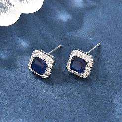 スクエア真鍮マイクロパヴェキュービックジルコニアスタッドピアス  鉛フリー＆カドミウムフリー  長持ちメッキ  ラックめっき  プラチナ  ミックスカラー  8x8mm&nbsp;EJEW-Z164-22P