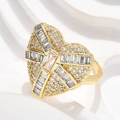 Brass Micro Pave Clear Cubic Zirconia Cuff Rings for Women&nbsp;RJEW-C126-03G