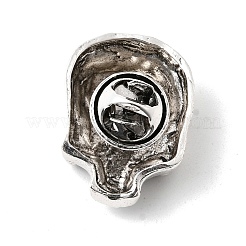ハロウィン用の合金製ラペルピン（バックパック用）  スカル  アンティークシルバー  25x19mm&nbsp;JEWB-C051-01C-AS