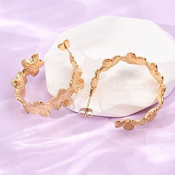 女性用304ステンレススチールスタッドピアス  花  ハーフフープピアス  イオンプレーティング（ip）  ゴールドカラー  11.5x34mm&nbsp;SA-CBA4160-25G