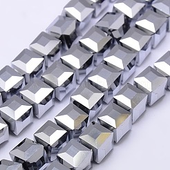 多面カットキューブ形のクリスタルガラスビーズ連売り  プラチナメッキ  10x10x10mm  穴：1mm  約79個/連  30.7インチ&nbsp;EGLA-F016-C01