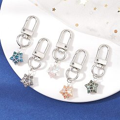 銅線巻き電気メッキガラススターペンダント装飾  合金回転式ナスカン付き  プラチナ  50mm&nbsp;HJEW-JM01486-01