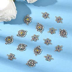 4個 2スタイル 合金 カラフル ラインストーン リンク コネクター  花  アンティークシルバー  16~24.5x17.522x3~4.5mm  穴：1.6~2mm  2個/スタイル&nbsp;ALRI-YW0001-30