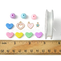 DIY ラウンド & ハート アクリル ビーズ ブレスレット ジュエリー キット  合金エナメルチャーム付き  ミックスカラー  10x13.5x4.5mm  穴：1.8mm&nbsp;DIY-FS0006-28