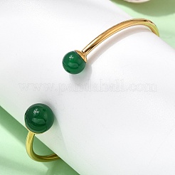 304 Stainless Steel & Nautral Gemstone Torque Bangles&nbsp;BJEW-H644-10G