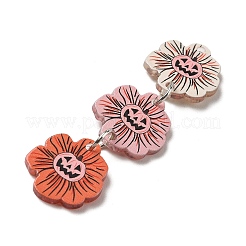 ハロウィン プリント アクリル ビッグ ペンダント  鉄のリング付き  プラチナ  花のチャーム  60x17.5x2mm  穴：2mm&nbsp;AC-CBACFA6-01B-P