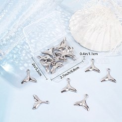 304ステンレススチールペンダント20個  クジラの尾の形状  ステンレス鋼色  25.5x25x2.8mm  穴：3mm&nbsp;STAS-SC0004-79