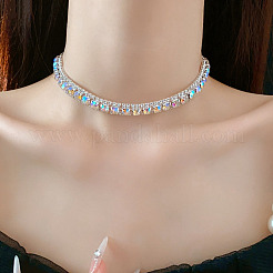 Square Brass with Rhinestone Chain Necklace & Stud Earring&nbsp;WG5A820-04