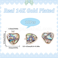 真鍮製エナメルペンダント10個  模造シェル  14KGP本金メッキ  ハート  15x15.5x3.5~4.5mm  穴：1.5mm&nbsp;KK-SC0003-51
