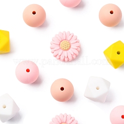 5 種類の食品グレードの環境に優しいシリコンビーズ  混合図形  14~19.5x14~15x7.5~15mm  穴：2~2.5mm&nbsp;SIL-FS0001-23