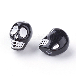 クラフトアクリルビーズ  スカル  ブラック  13x10x12mm  穴：2mm&nbsp;X-SACR-Q187-24