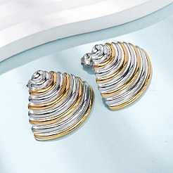 Two Tone Shell Shape 304 Stainless Steel Stud Earrings&nbsp;LS-EJEW-H176-01GP